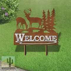 610068 - Large 25in Wide Deer Buck and Doe Design Horizontal Metal Welcome Yard Sign