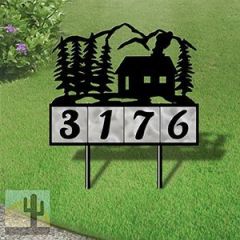 610074 - Cabin in the Woods Design 4-Digit Horizontal 6-inch Tile Outdoor House Numbers Yard Sign
