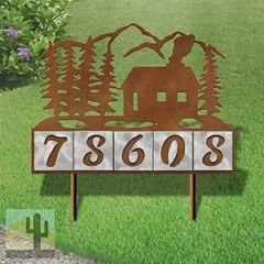 610075 - Cabin in the Woods Design 5-Digit Horizontal 6-inch Tile Outdoor House Numbers Yard Sign