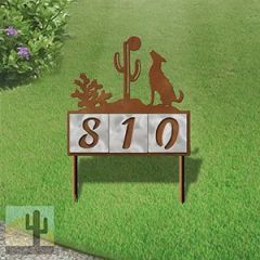 610083 - Howling Coyote Design 3-Digit Horizontal 6-inch Tile Outdoor House Numbers Yard Sign
