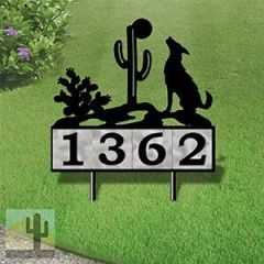 610084 - Howling Coyote Design 4-Digit Horizontal 6-inch Tile Outdoor House Numbers Yard Sign
