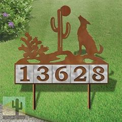 610085 - Howling Coyote Design 5-Digit Horizontal 6-inch Tile Outdoor House Numbers Yard Sign