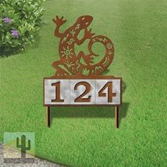 610093 - Petroglyph Lizard Design 3-Digit Horizontal 6-inch Tile Outdoor House Numbers Yard Sign