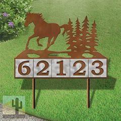 610105 - Running Horse Scene Design 5-Digit Horizontal 6-inch Tile Outdoor House Numbers Yard Sign