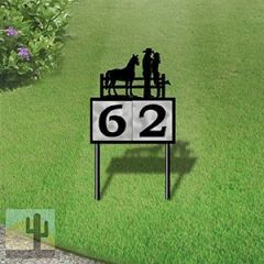 610112 - Cowboy Couple with Horse Design 2-Digit Horizontal 6-inch Tile Outdoor House Numbers Yard Sign