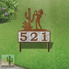 610133 - Kokopelli Desert Golfer Design 3-Digit Horizontal 6-inch Tile Outdoor House Numbers Yard Sign