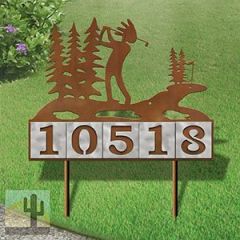 610145 - Kokopelli Golfer in the Woods Design 5-Digit Horizontal 6-inch Tile Outdoor House Numbers Yard Sign