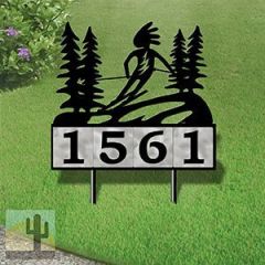 610164 - Kokopelli Alpine Skier Design 4-Digit Horizontal 6-inch Tile Outdoor House Numbers Yard Sign
