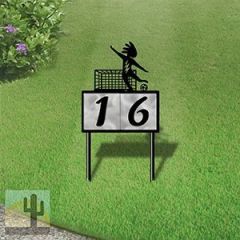 610182 - Kokopelli Lone Soccer Player Design 2-Digit Horizontal 6-inch Tile Outdoor House Numbers Yard Sign