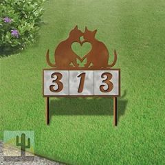 610203 - Two Cats in Love Design 3-Digit Horizontal 6-inch Tile Outdoor House Numbers Yard Sign