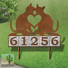 610205 - Two Cats in Love Design 5-Digit Horizontal 6-inch Tile Outdoor House Numbers Yard Sign