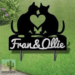 610207 - XL 31in W Two Cats in Love Design Horizontal Metal Custom Text Yard Sign