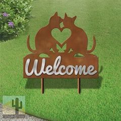 610208 - Large 25in Wide Two Cats in Love Design Horizontal Metal Welcome Yard Sign