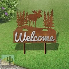 610218 - Large 25in Wide Moose in the Woods Design Horizontal Metal Welcome Yard Sign