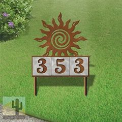 610223 - Spiral Sunset Design 3-Digit Horizontal 6-inch Tile Outdoor House Numbers Yard Sign