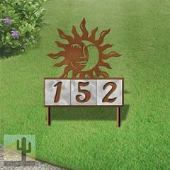 610243 - Happy Sun-Moon Design 3-Digit Horizontal 6-inch Tile Outdoor House Numbers Yard Sign