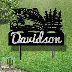 610257 - XL 31in W Jumping Trout in Stream Design Horizontal Metal Custom Text Yard Sign