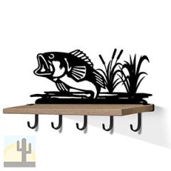 618002B - Bass Fishing in Reeds Black Large Wall Art with Hooks and 24in Wooden Shelf