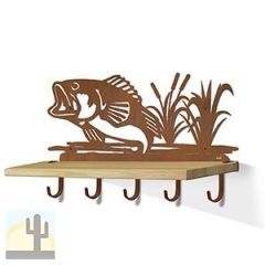 618002R - Bass Fishing in Reeds Rust Large Wall Art with Hooks and 24in Wooden Shelf