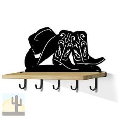 618032B - Cowboy Boots and Hat Black Large Wall Art with Hooks and 24in Wooden Shelf