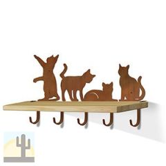 618047R - Cat Quartet Rust Large Wall Art with Hooks and 24in Wooden Shelf