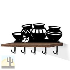 618052B - Ancient Pots Black Large Wall Art with Hooks and 24in Wooden Shelf