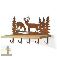 618062R - Buck and Doe Rust Large Wall Art with Hooks and 24in Wooden Shelf