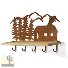 618072R - Cabin in The Woods Rust Large Wall Art with Hooks and 24in Wooden Shelf
