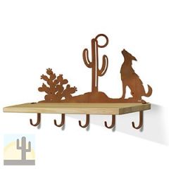618082R - Howling Coyote Rust Large Wall Art with Hooks and 24in Wooden Shelf