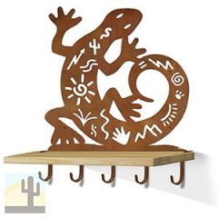 618092R - Lizard Tales Rust Large Wall Art with Hooks and 24in Wooden Shelf