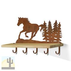 618102R - Stallion in the Woods Rust Large Wall Art with Hooks and 24in Wooden Shelf