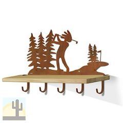 618142R - Tree-line Golfer Kokopelli Rust Large Wall Art with Hooks and 24in Wooden Shelf