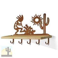 618152R - Dancing Kokopelli Rust Large Wall Art with Hooks and 24in Wooden Shelf