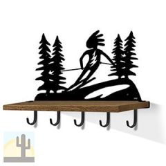 618162B - Skiing Kokopelli Black Large Wall Art with Hooks and 24in Wooden Shelf