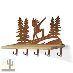 618172R - Snowboarding Kokopelli Rust Large Wall Art with Hooks and 24in Wooden Shelf