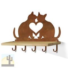 618202R - Heart Cats Rust Large Wall Art with Hooks and 24in Wooden Shelf