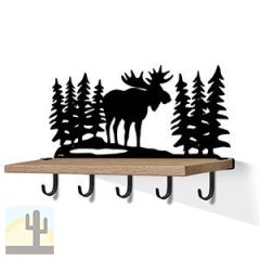 618212B - Moose Scene Black Large Wall Art with Hooks and 24in Wooden Shelf