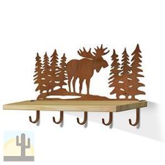 618212R - Moose Scene Rust Large Wall Art with Hooks and 24in Wooden Shelf