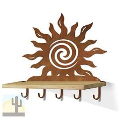 618222R - Spiral Sunset Rust Large Wall Art with Hooks and 24in Wooden Shelf