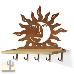 618242R - Sun Face Eclipse Rust Large Wall Art with Hooks and 24in Wooden Shelf