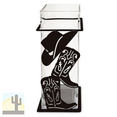 621509 - Boots and Hat 12in Tall Metal and Glass Square Vase