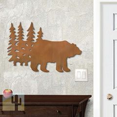 625004r - 18 or 24in Metal Wall Art - Bear And Trees - Rust Patina