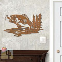625041r - 18 or 24in Metal Wall Art - Bass And Trees - Rust Patina