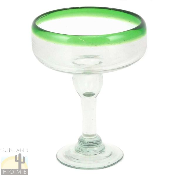 Blown Glass Green Rim Margarita Glass - 16 oz