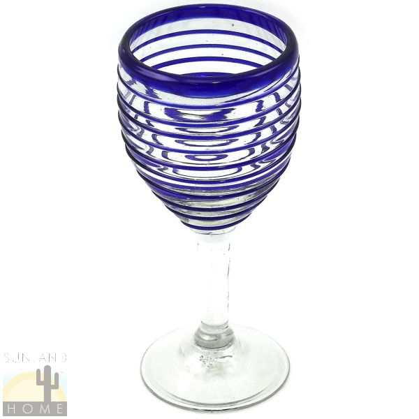 116139 - Mexican Blown Glass - Wine Glass With Clear Base - 9oz - Spiral Grip