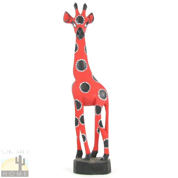 14in African Giraffe Painted Wood Carving in Red