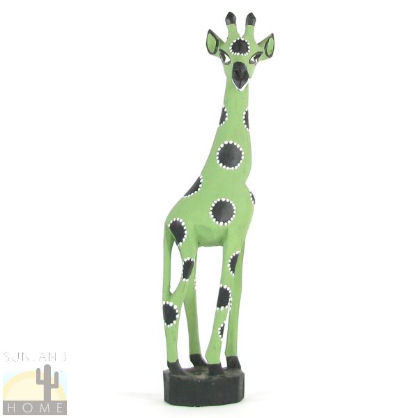 14in African Giraffe Painted Wood Carving in Green and Black