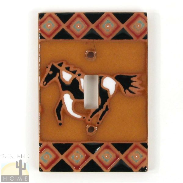 Terra Cotta Single Toggle Switch Plate - Black and White Horse