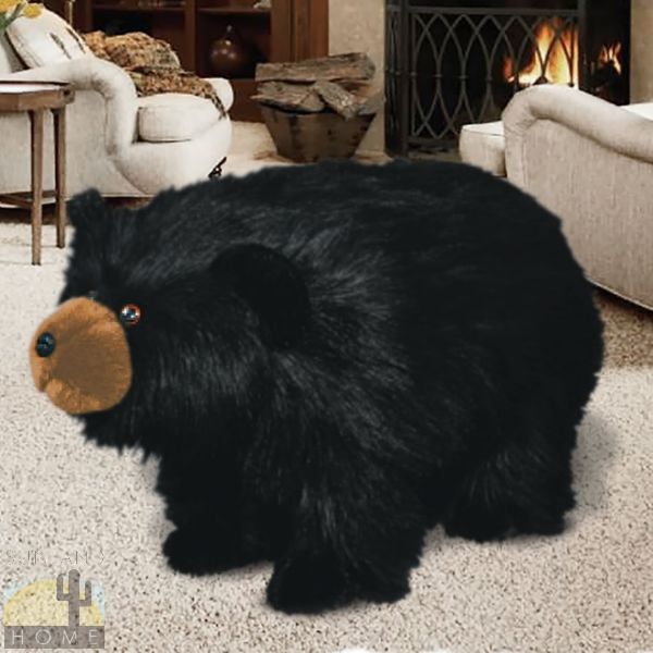 26in Shaggy Black Bear Plush Faux Fur Footstool Ottoman