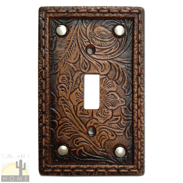 WD8004-SS-OC Faux Tooled Leather Switch Plate Single Standard